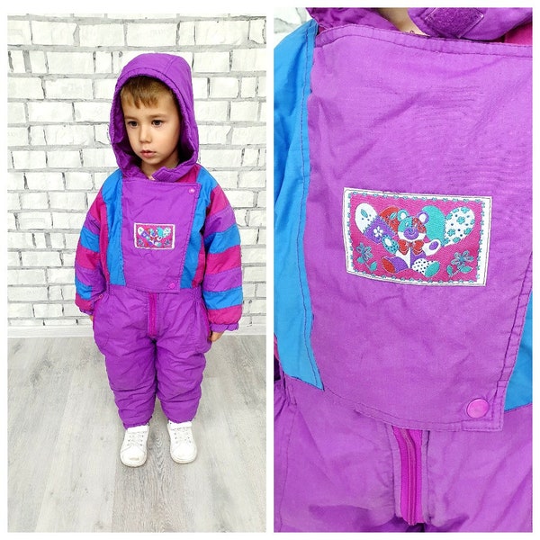 3T child ski suit Kids Ski suit 90s purple ski suit mountain clothing Skiing Tracksuit Winter Snowsuit snow suit Warm suit girl ski suit