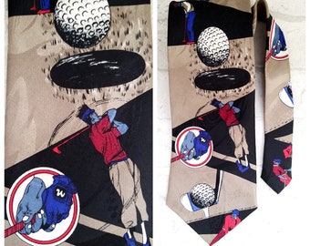 golf lovers gift Mens accessories  golfing accessory wedding tie Mens necktie golf print golf Necktie golf tie vintage groomsmen tie