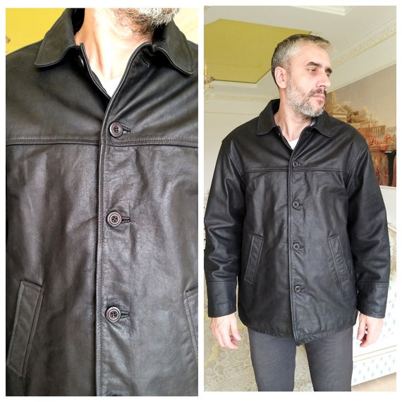 mens Leather Jacket Black Jacket L mens Leather C… - image 1