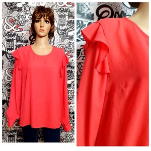 Long sleeve blouse womens blouse Formal blouse 2XL coral blouse statement blouse Ruffled blouse business blouse office blouse mod Blouse