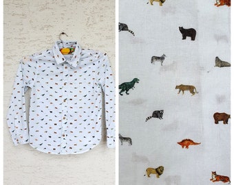 7-8 yrs boys shirt child children shirt dinosaur print shirt Summer shirt fox lion woodland shirt animal print shirts Button Toddler Shirt