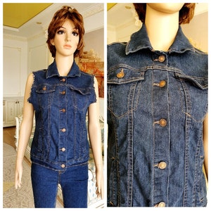 jeans Vest M BLUE denim Top womens denim Vest Vintage BLUE jeans Top jeans Vest cotton Top womens Vest waistcoats Retro Vest cotton Vest