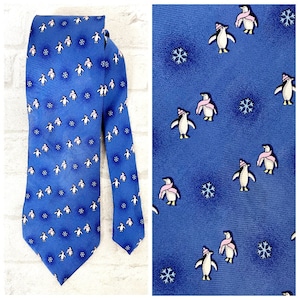 Christmas Gift Christmas tie Christmas necktie holiday tie holiday necktie Unlimited Necktie x mas penguin print tie vintage New Year tie