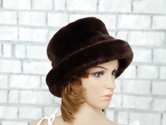 Brown  faux fur hat Brown hat retro hat bucket ha… - image 3