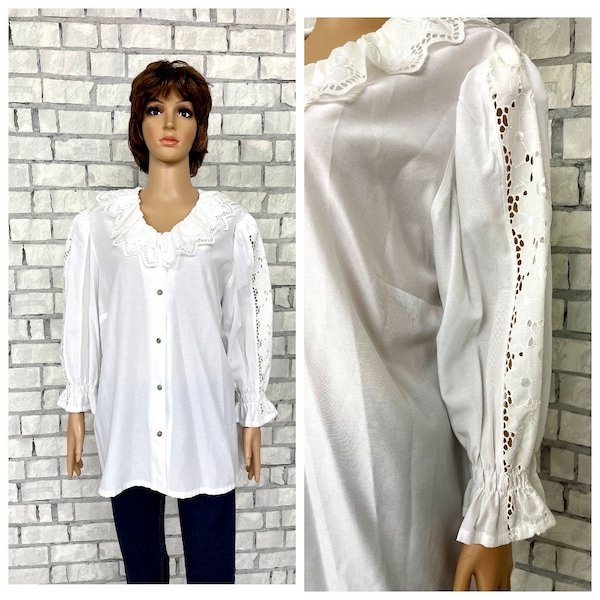 70s Rare Blouse Victorian Blouse retro blouse Victorian shirt white lace Blouse womens blouse Edwardian Blouse Edwardian shirt 2XL