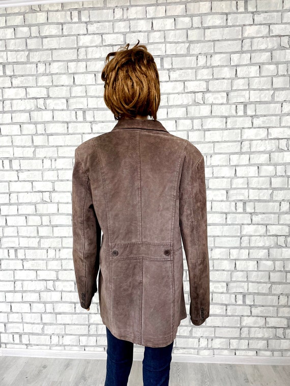 womens Leather blazer suede retro blazer military… - image 6