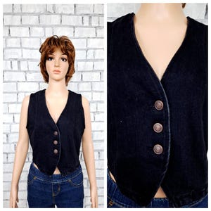 BLACK denim Top S womens denim Vest Vintage BLACK  jeans Top jeans Vest cotton Top womens Vest waistcoats Retro Vest jeans Vest cotton Vest
