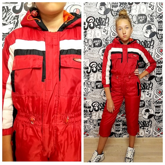 girl ski suit 90s ski suit RED ski suit Kids Ski s