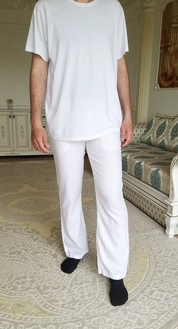 Mens linen Pants Mens White Pants Retro Pants Chi… - image 5