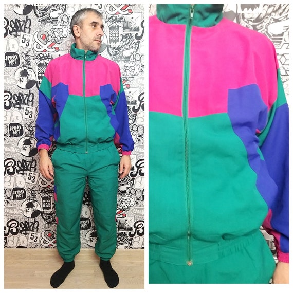 green track suit L Mens track suit 90s green spor