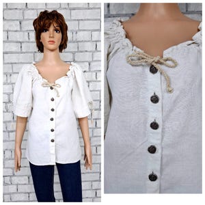 oktoberfest clothing BEIGE Dirndl Blouse L Crop Blouse folk blouse festival top Octoberfest Blouse linen top Oktoberfest Top Dirndl Crop Top