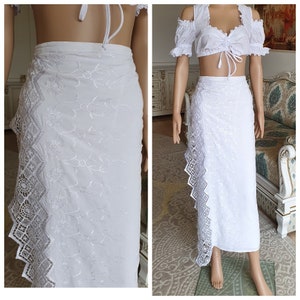 wrap white skirt wedding bridal skirt Petticoat Skirt  white boho skirt Eyelet Skirt peasant skirt long white skirt maxi skirt M/L
