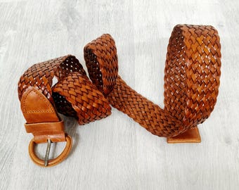 Wide Braided Leather Corset Belt: Tooled Western Buckle  display picture 3