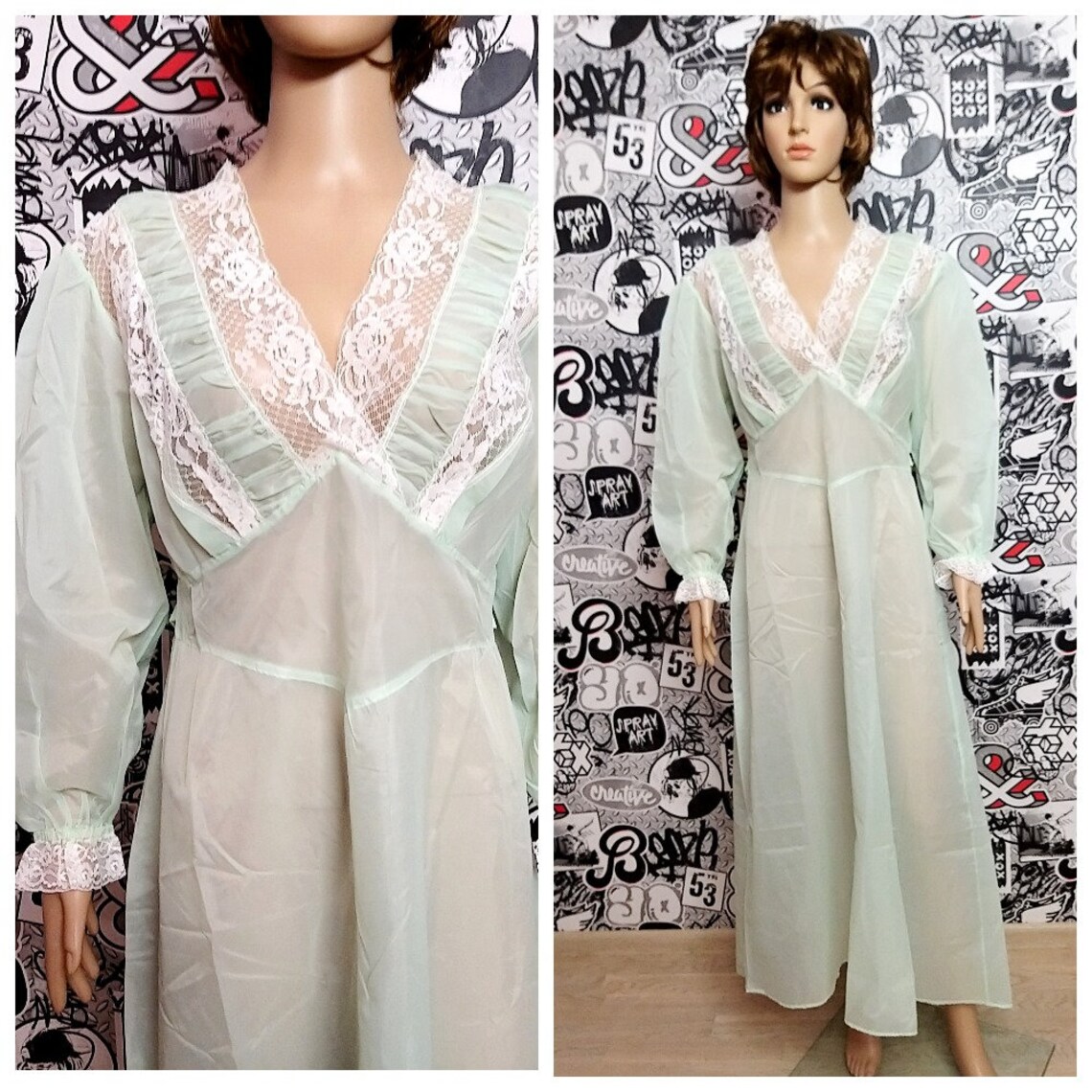 Bridal lingerie L green nightgown wedding lingerie green Slip | Etsy