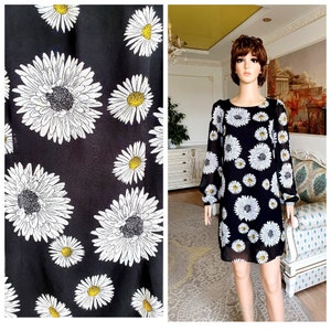 Damen Kleid Vintage Sonnenblumen Print Kleid L Minikleid Langarmkleid Casual Dress schwarzes Kleid Partykleid Blumenkleid Blumenkleid
