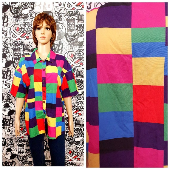 Rainbow Clothing 80s abstract blouse abstract shi… - image 1