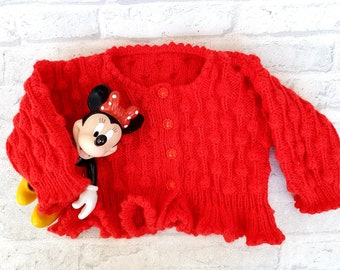 3-6 months red sweater hand knit sweater Knitted cardigan Kids cardigan Toddler Cardigan Christmas Holiday sweater baby kids sweater