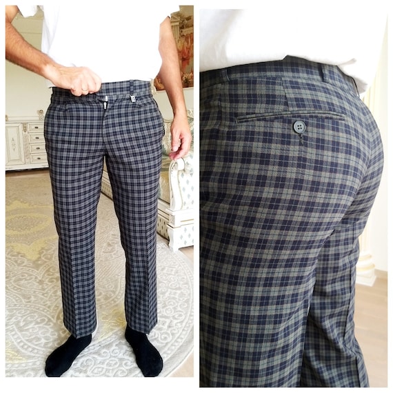 BLUE Plaid Pants M Retro Pants Mens Pants Checker