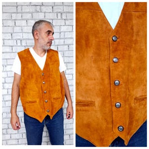 Mens Leather Vest for men 3XL Brown Leather Clothing Cowboy Vest Vintage Mens Vest Leather Vest Western Vest brown Vest suede Vest