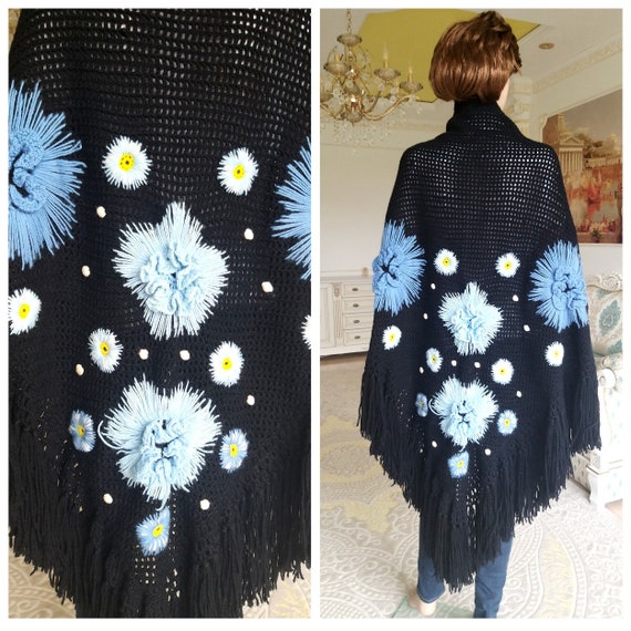granny square scarf granny square shawl Vintage Cr