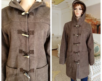 womens coat hooded coat khaki coat Vintage oversized winter coat Warm coat wool Coat retro Coat cozy coat L Toggle Coat