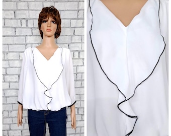 transparent blouse XL Ivory Ruffle Blouse poet blouse  Formal blouse  pirate blouse Ivory Blouse womens blouse evening blouse suit Blouse