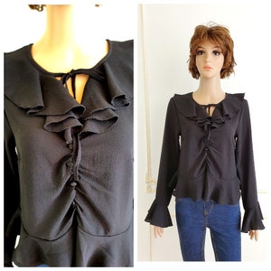 black Ruffle Blouse black Blouse black Victorian Blouse S Edwardian blouse gothic top gothic Blouse steampunk blouse poet blouse poet shir