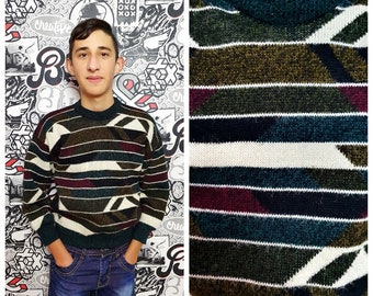 Green pullover boys sweater 90s boys pullover retro sweater 12 boys Union sweater patterned sweater aztec sweater