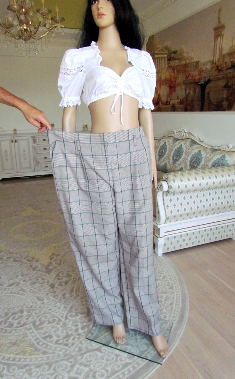 GREEN GRAY Plaid Pants Plus Size Pants Retro Pants Women Pants Etsy
