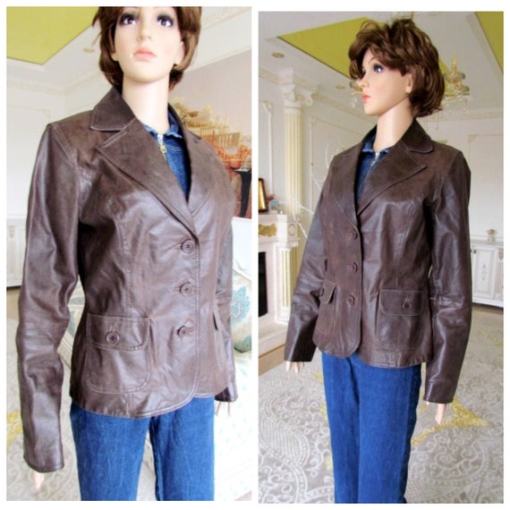 womens Leather blazer 70s retro blazer womens Leat