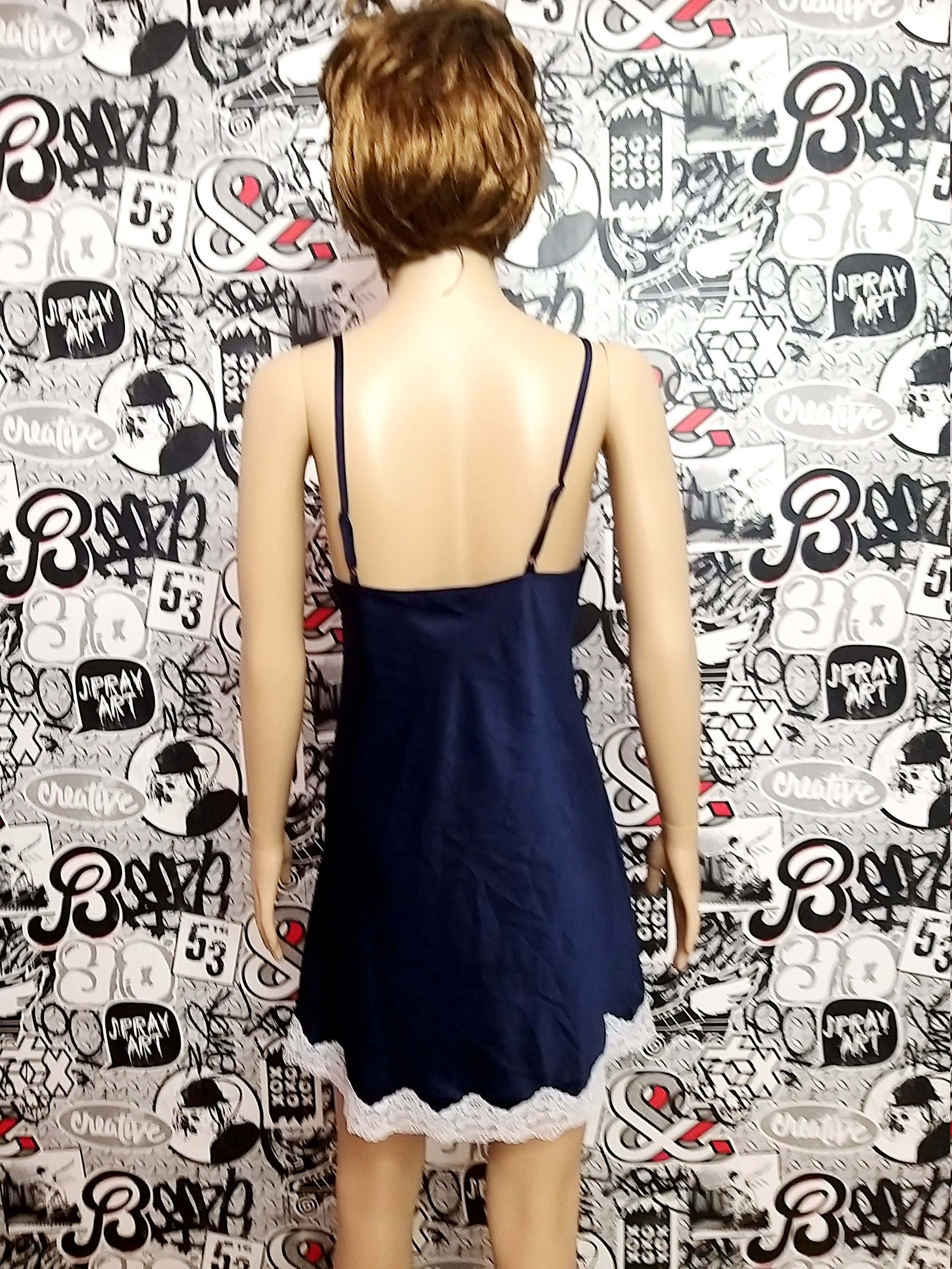 Navy blue nightgown M wedding lingerie Sheer Slip Dress bridal Etsy