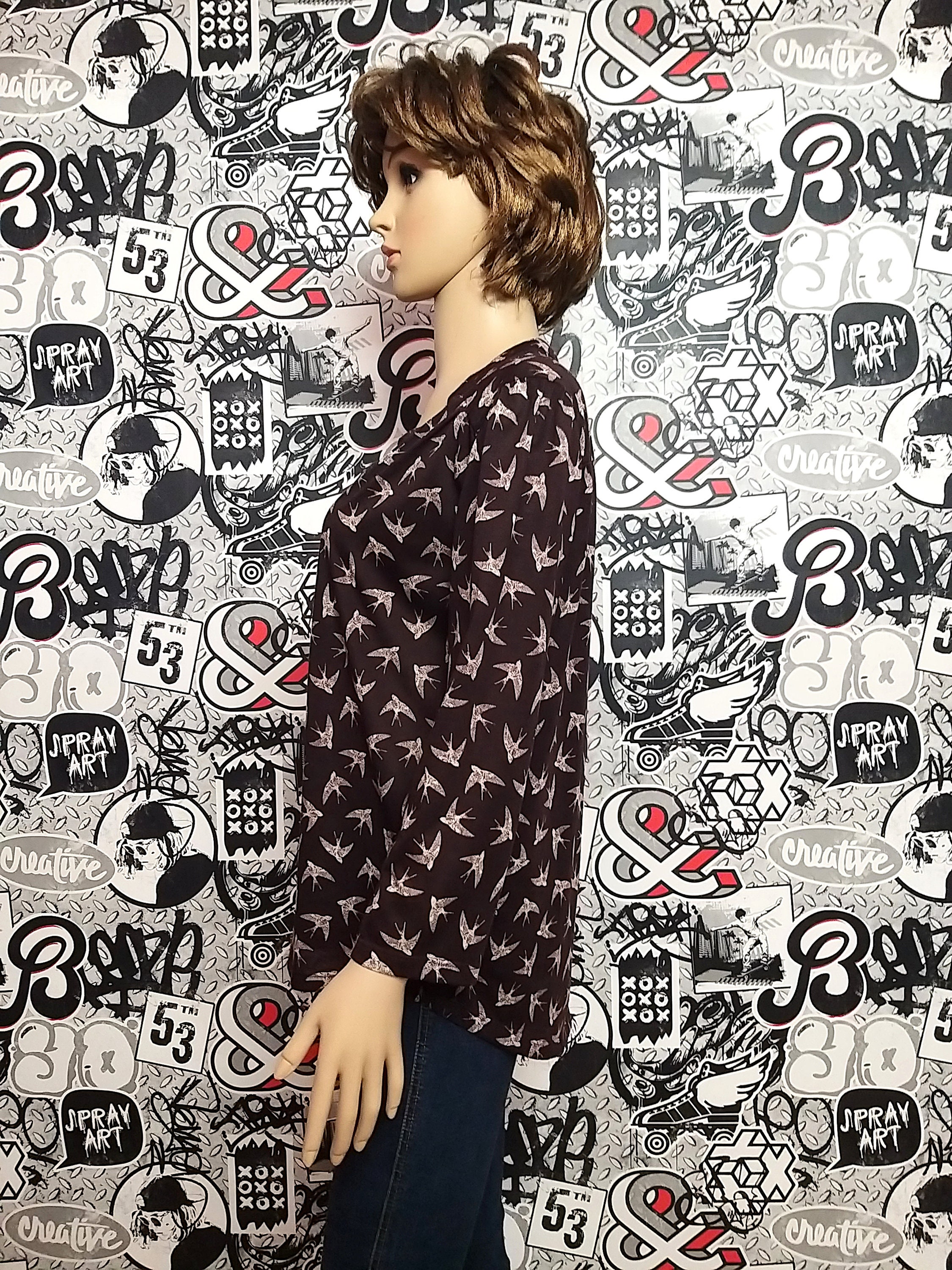 Bird Print Shirt Womens Shirt Womens Bird Shirt Bird Top Bird Etsy