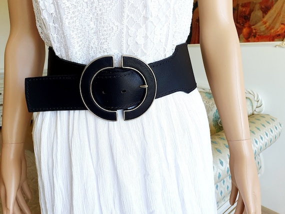 black leather belt Corset belt L women Leather Be… - image 1