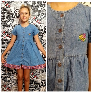 denim abito ragazze vestito ricamato vestito FLoral ricamo abito bambini abito bambino abito principessa abito FLoral vestito jeans abito