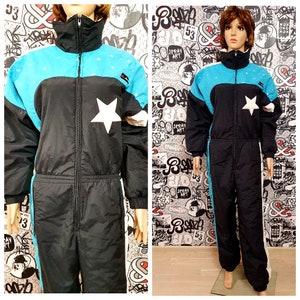 One Piece Ski Suit Clothing Vintage 90s ski suit black ski suit Vintage retro ski suit Skiing Suit Winter Clothing Warm suit Size L