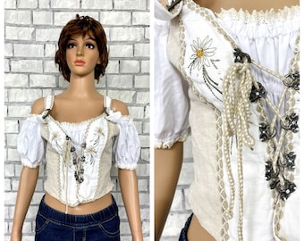 folk blouse Dirndl Crop Top S oktoberfest clothing Dirndl Blouse Crop Blouse festival top Octoberfest Blouse Victorian top Oktoberfest Top