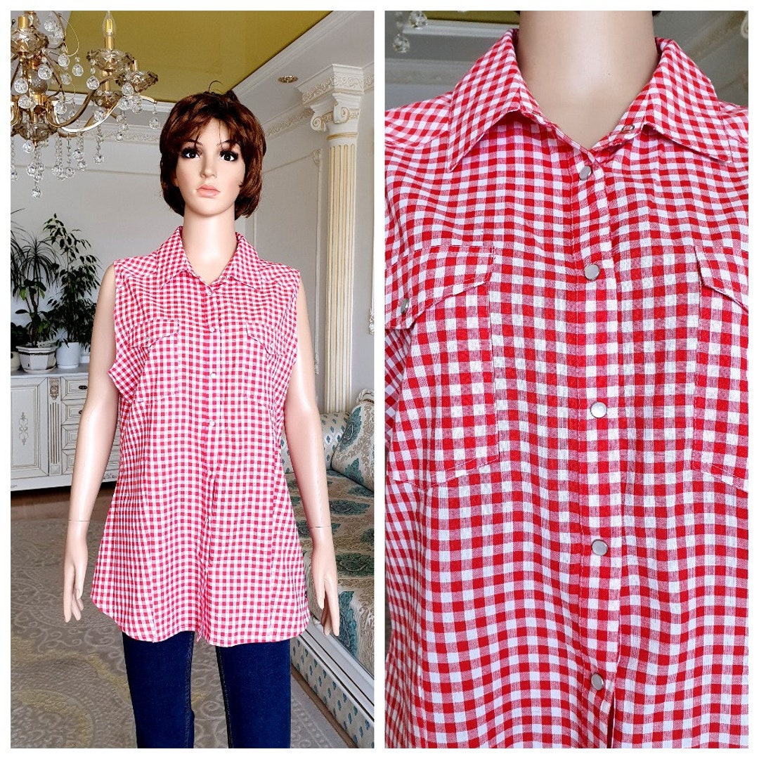 Red White Gingham Shirt Gingham Dirndl Blouse Gingham Blouse Dirndl Top