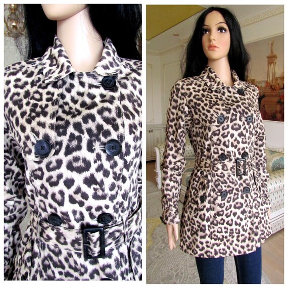 women coat Vintage womens jacket Trench Coat leopa
