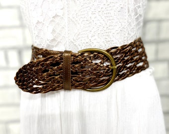 Brown leather belt XL Corset belt wide leather belt Woven Leather Belt leather accessorie cowgirl belt Waist belt boho wide belt