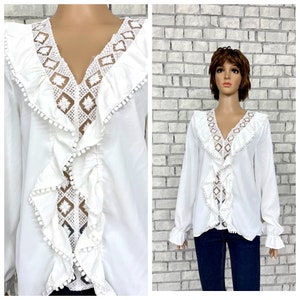 Ivory Ruffle shirt boho shirt women shirt Ruffle blouse Ivory blouse classic blouse poet blouse hippie shirt pirate blouse evening blouse L