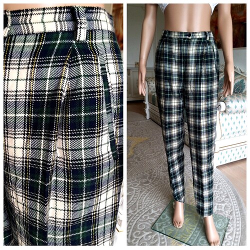 Womens Green Plaid Pants Retro Pants 