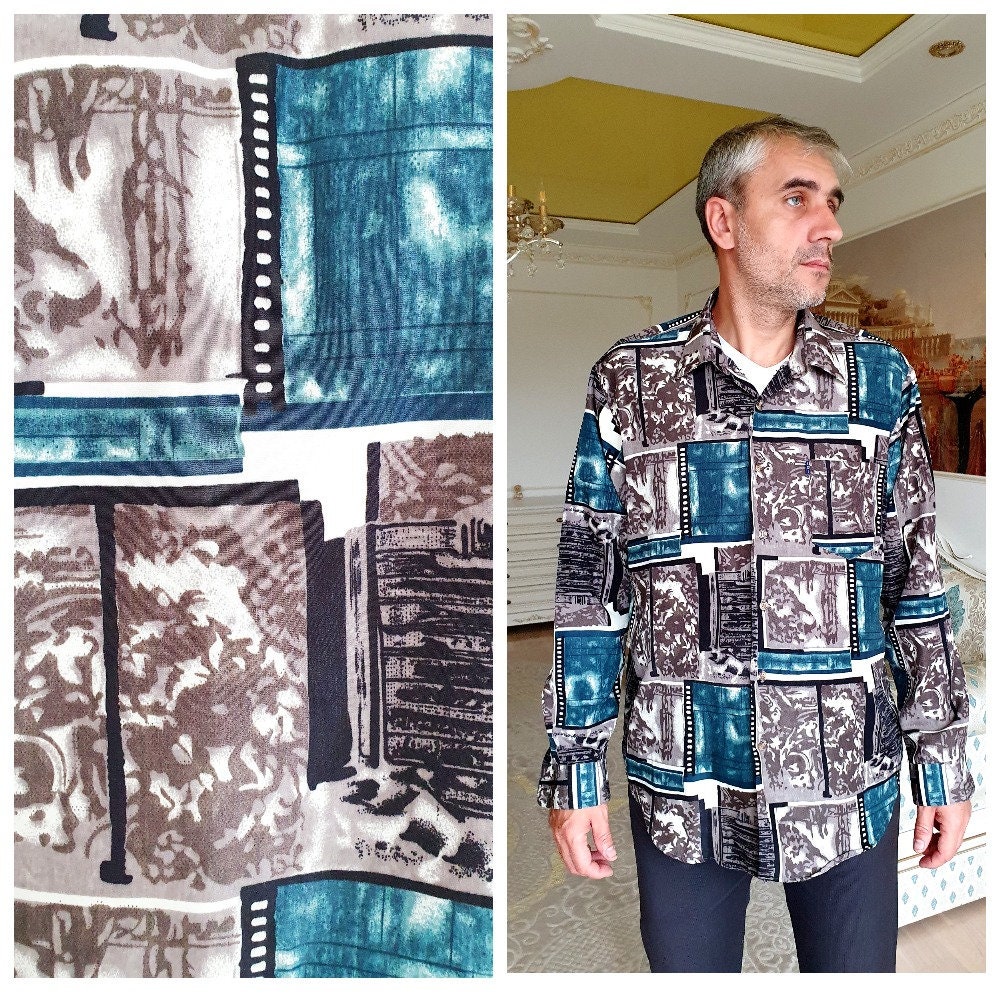 Casual Shirt Xl Abstract Shirts Everyday Shirt Festival Shirt Abstract Print Boho Shirts Hippie Shirts Long Sleeve Shirt Aztec Shirt Glowstitch