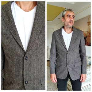 tweed jacket men Clothing 80s Mens BlazeR M  Vintage wool Blazer tweed Blazer Mens wool jackets Striped Jacket Striped Blazer Sports Coat