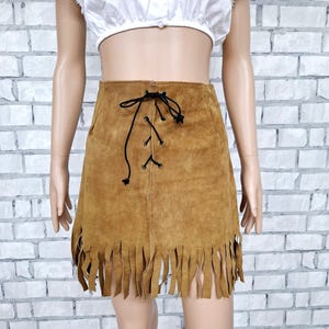 brown Leather skirt womens Fringe skirt brown skirt Vintage womens cowgirl skirt real suede Skirt Western skirt Rock Skirt S party skirt