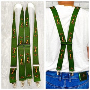 mens Suspenders vintage Deer print Suspenders Festival Suspenders party royal suspenders  mens elastic Braces khaki Suspenders