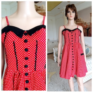 Full Dress Pin Up Dress Rockabilly dress Red polka dot dress retro dress 70s red dress vintage summer dress Midi Dress L