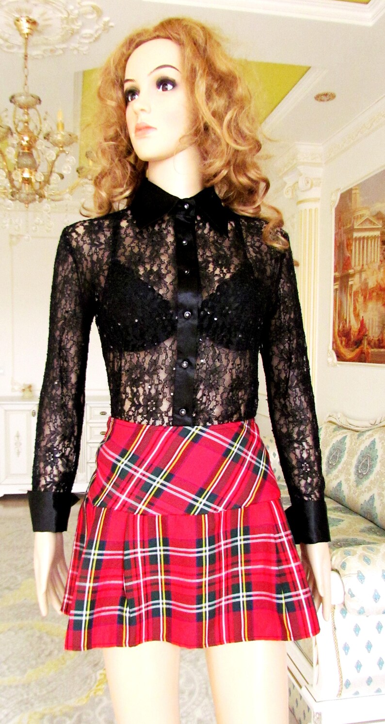 Black lace blouse Black blouse Black lace top Goth top Black top Gothic top Sheer top Gothic blouse Goth blouse Sheer blouse Sheer Shirt M
