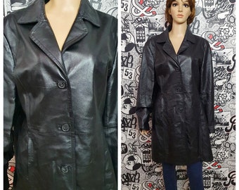 BLACK Leather Coat vintage womens Leather Clothing BLACK Coat autumn Jacket women coat Black blazer womens leather blazer XL