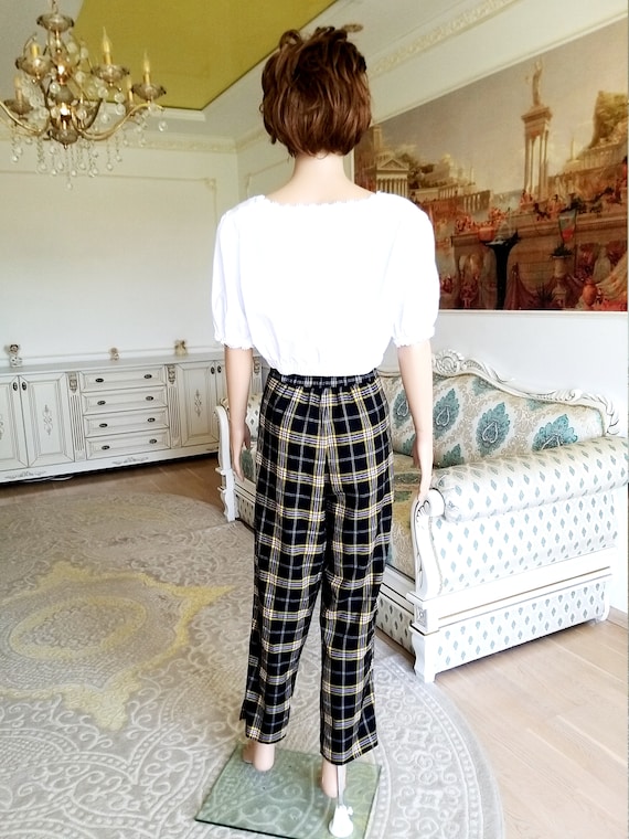 Womens Plaid Pants Retro Pants Womens Pants Checkered Pants Black