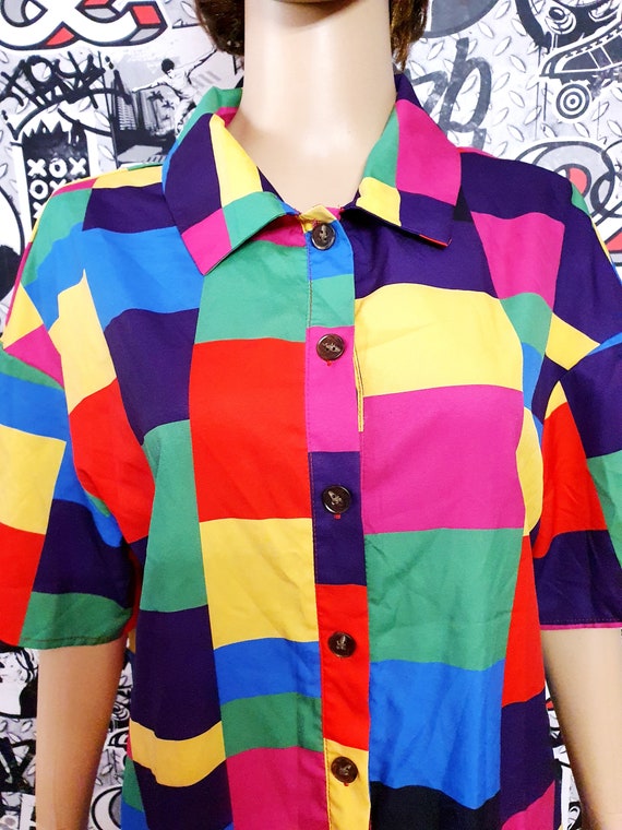 Rainbow Clothing 80s abstract blouse abstract shi… - image 3